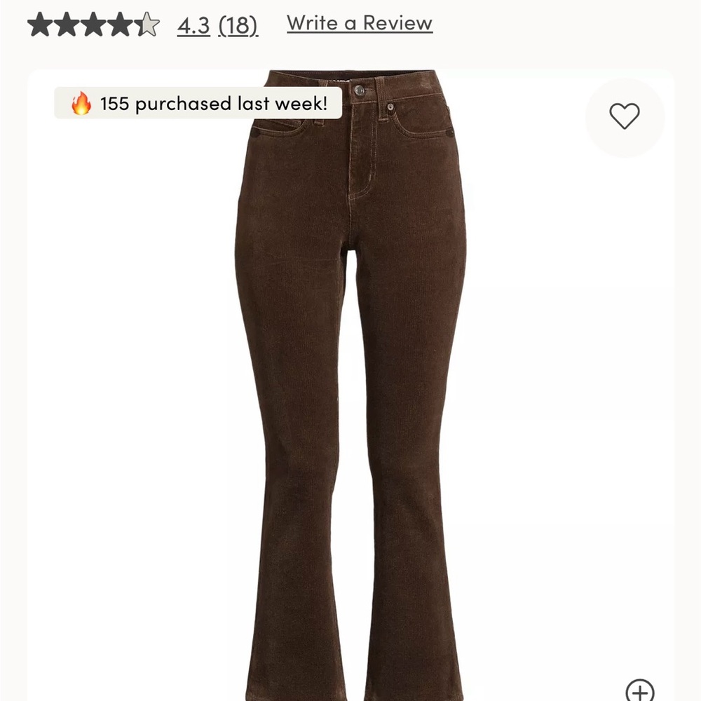 Lands' End Women's Dark Brown cropped kick corduroy Pants
